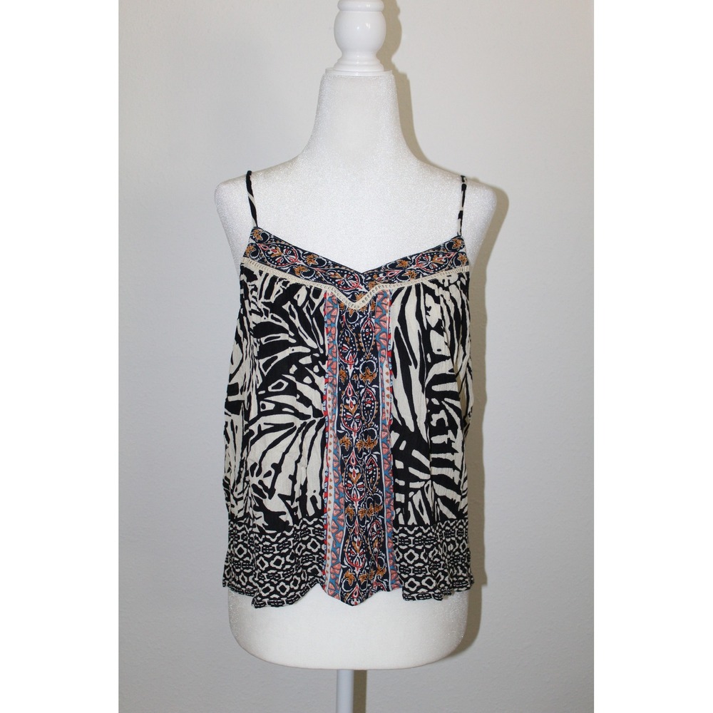Patrons of Peace Women's XS Mixed Print Tropical Cami Top Black White J1135F01